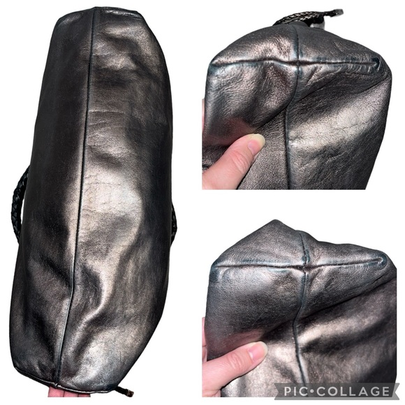 Salvatore Ferragamo Perforated Logo Metallic Bronze Ganchini Leather Tote Bag - Picture 6 of 17